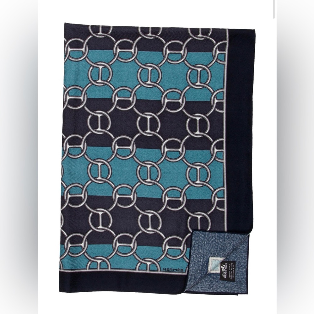 HERMES Throw Blanket in two tone blue